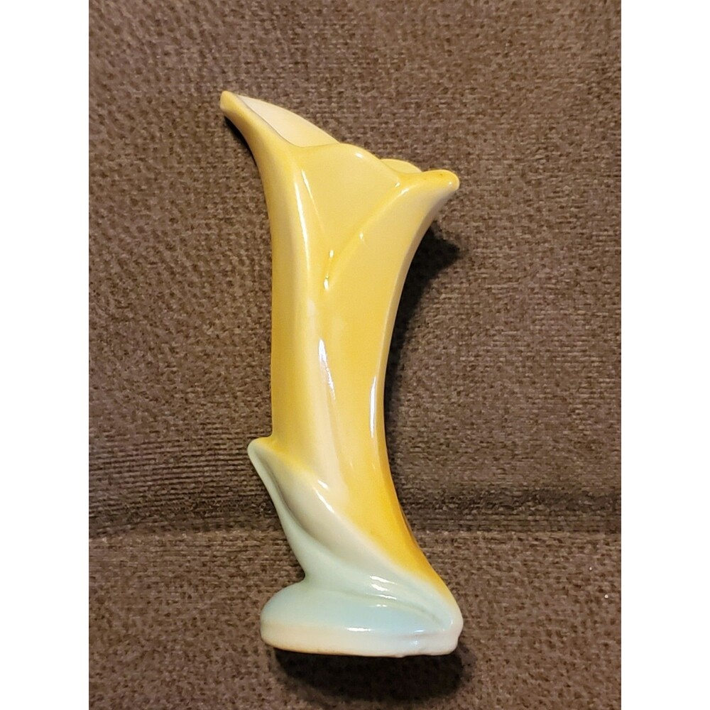 Vintage Shawnee Lily Bud Vase Yellow and Blue Ceramic Small 5" Tall #1125 USA